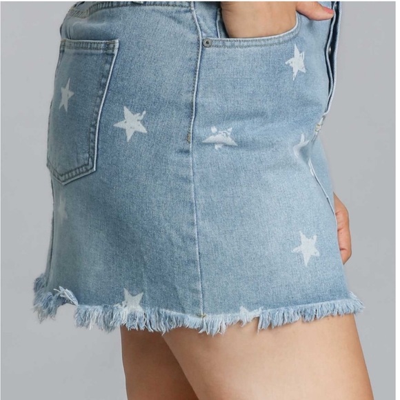 NWT Umgee Star Print Denim Jean Skirt Women’s Sz Large - Picture 2 of 7
